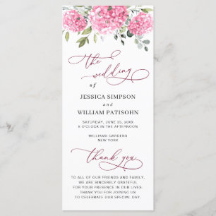 Elegant Pink Hydrangea Floral Wedding Ceremony Program