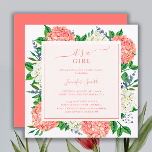 Elegant Pink Hydrangea It's A Girl Baby Shower Invitation