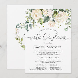 Elegant Pink Hydrangea Roses virtual Bridal Shower Invitation