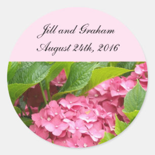 Elegant Pink Hydrangea Save the Date Classic Round Sticker