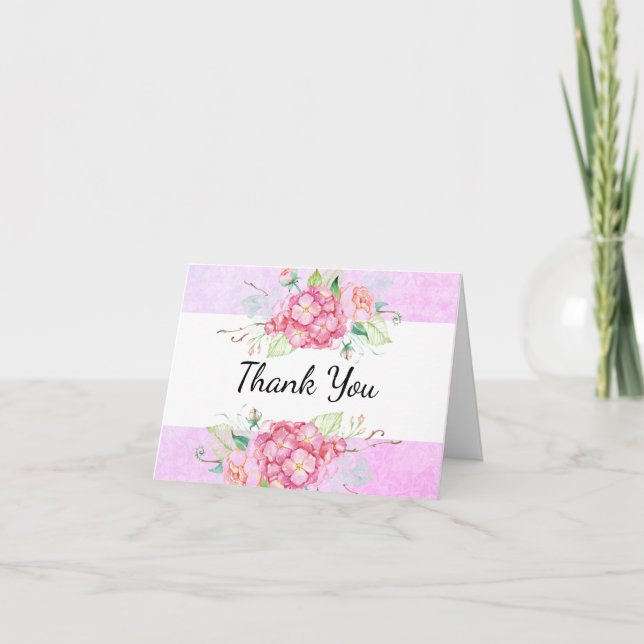 Elegant Pink Hydrangea Thank You Card (Front)