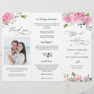 Elegant Pink Hydrangea Wedding Ceremony Program