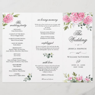 Elegant Pink Hydrangea Wedding Ceremony Program