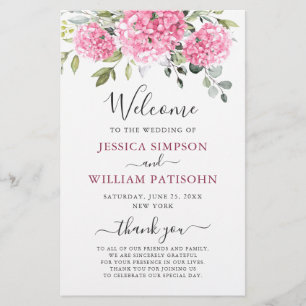 Elegant Pink Hydrangea Wedding Ceremony Program