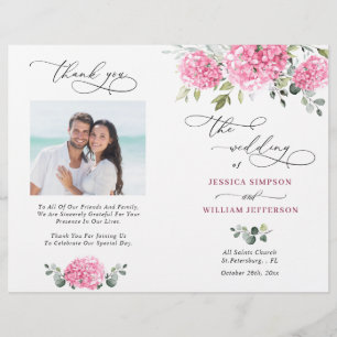 Elegant Pink Hydrangea Wedding Ceremony Program