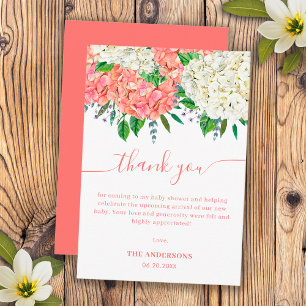 Elegant Pink Hydrangea Wildflower Baby Shower Thank You Card
