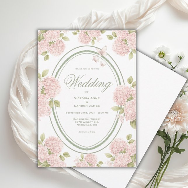 Elegant Pink Hydrangeas Vintage Wedding Invitation (Creator Uploaded)
