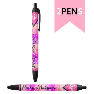 Elegant Pink Initial Monogram Name for Girls, Cute Black Ink Pen