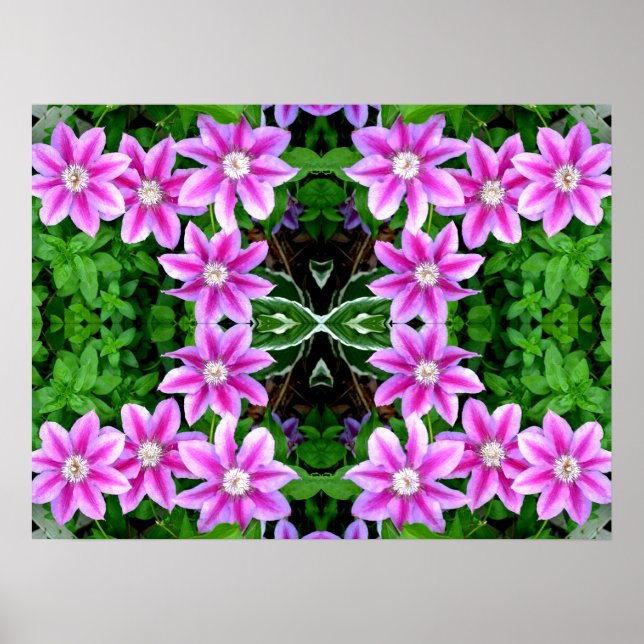 Elegant pink ink flowers green botanical poster (Front)