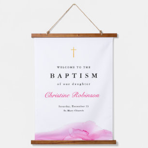 Elegant Pink Ink Welcome Baptism Christening  Hanging Tapestry