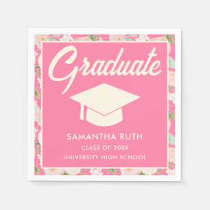 Elegant Pink Ivory Floral Graduation Party Napkins