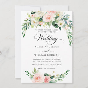 Elegant Pink Ivory Floral Wreath Wedding Invitation