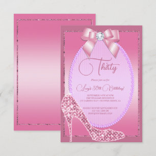 Elegant Pink Jewel Bow & Stiletto Birthday Invitation