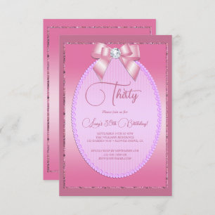 Elegant Pink Jewel Diamond Bow Birthday Invitation