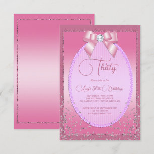 Elegant Pink Jewel Diamond Bow & Confetti Birthday Invitation