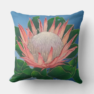 Elegant Pink King Protea   Flower Botanical Art Cushion