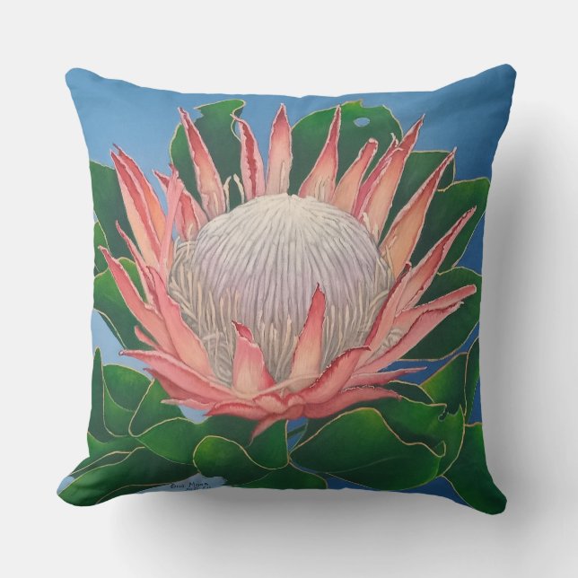 Elegant Pink King Protea | Flower Botanical Art Cushion (Front)