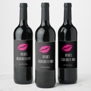 Elegant Pink Kiss Bachelorette Party Bottle Wine Label