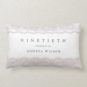 Elegant Pink Lace 90th Birthday Gift Lumbar Cushion