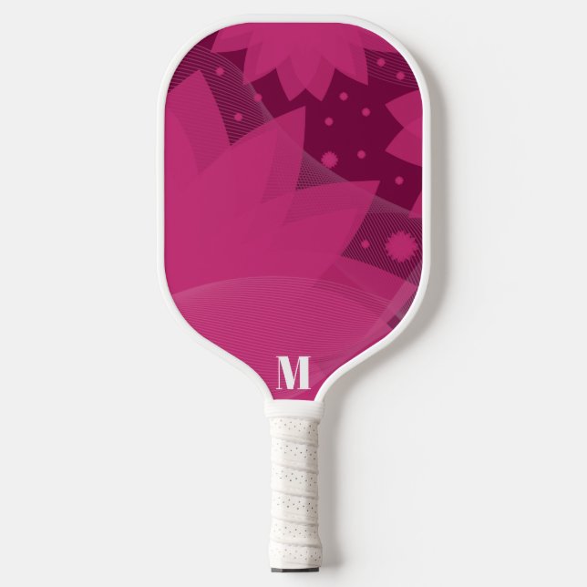 Elegant Pink Lace and White Modern Monogram  Pickleball Paddle (Front)