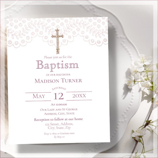 Elegant Pink Lace | Baptism Budget Invitation (Creator Uploaded)