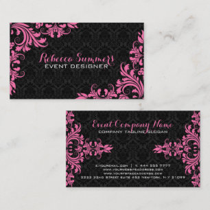 Elegant Pink Lace Black Damasks Business Card