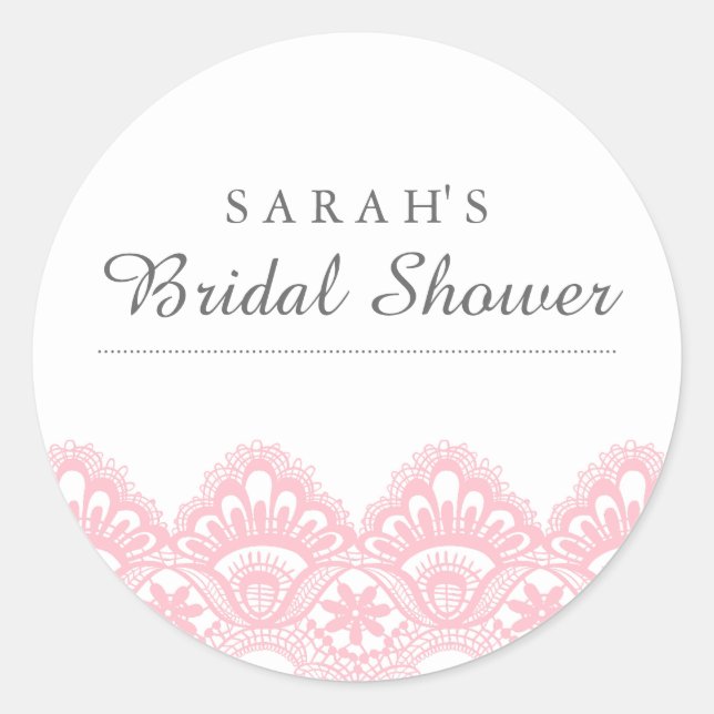 Elegant Pink Lace Bridal Shower Sticker (Front)