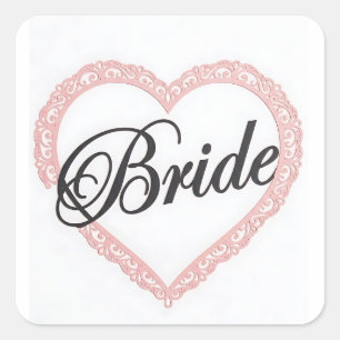 Elegant Pink Lace Heart Bride Wedding Favor Sticke Square Sticker