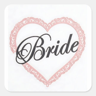 Elegant Pink Lace Heart Bride Wedding Favour Stick Square Sticker