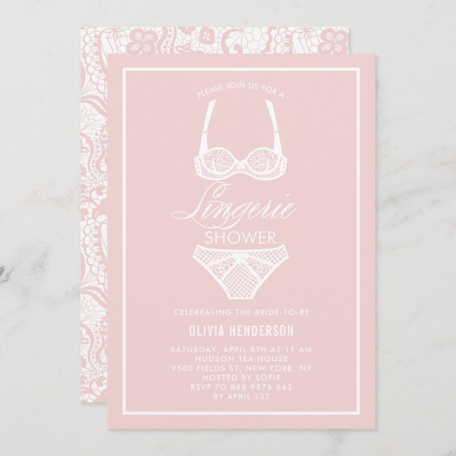 Elegant Pink Lace Lingerie Shower Invitation (Front/Back)