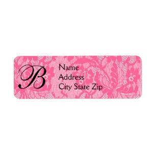 Elegant Pink Lace Monogram  Return Address Label