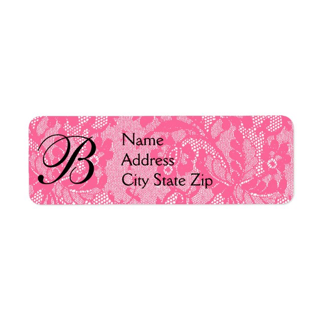 Elegant Pink Lace Monogram  Return Address Label (Front)