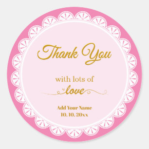 Elegant Pink Lace "Thank You With Lots of Love" Classic Round Sticker