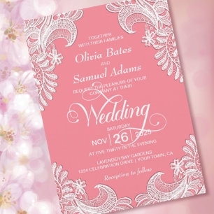 Elegant Pink Lace Wedding Invitation