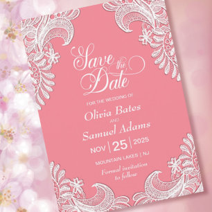 Elegant Pink Lace Wedding Save The Date