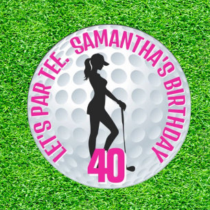 Elegant Pink Lady Golfer Classic Round Sticker