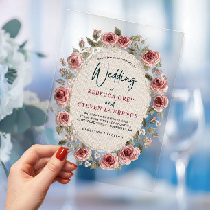 Elegant Pink Lilac Floral Frame Wedding Acrylic Invitations