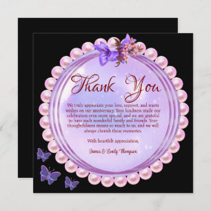 Elegant Pink & Lilac Pearl Wedding Anniversary  Thank You Card