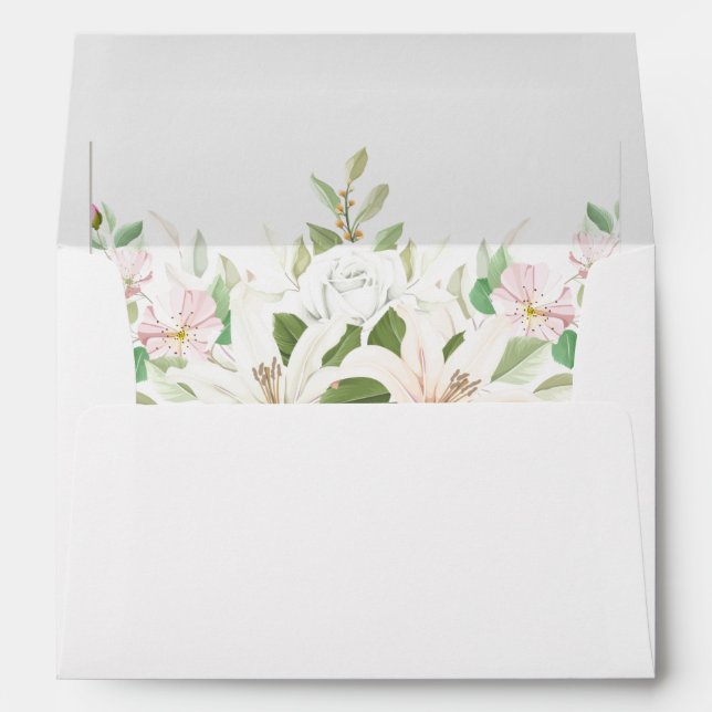 Elegant Pink Lili Ivory Rose Wedding  Envelope (Back (Bottom))