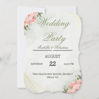 Elegant Pink Lilies and Gold Geometry Wedding Part Invitation
