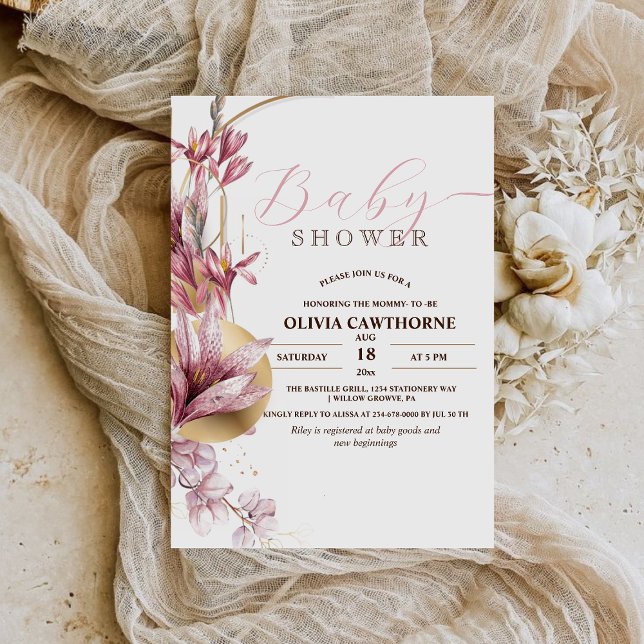 Elegant Pink Lilies Girly Baby Shower Party Invitation (Creator Uploaded)
