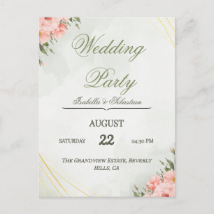 Elegant Pink Lilies & Gold Geometric Frame Wedding Postcard