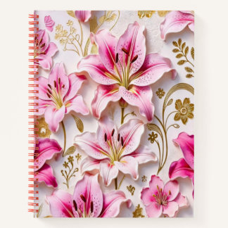 Elegant Pink Lilies with Golden Botanical Accents Notebook