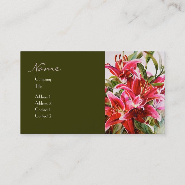 Elegant Pink Lily Designer Watercolor Profile Card (Front)