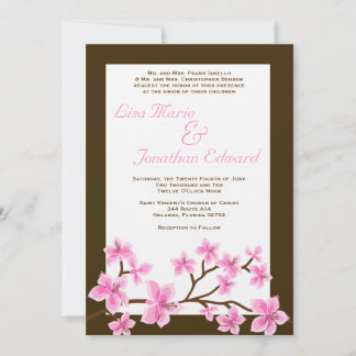 Elegant Pink Lily Wedding Invitation 5x7 Linen