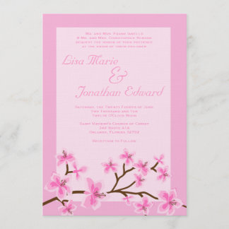 Elegant Pink Lily Wedding Invitation 5x7 Linen