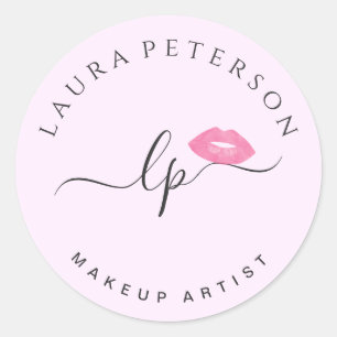 Elegant pink lips handwritten script calligraphy classic round sticker