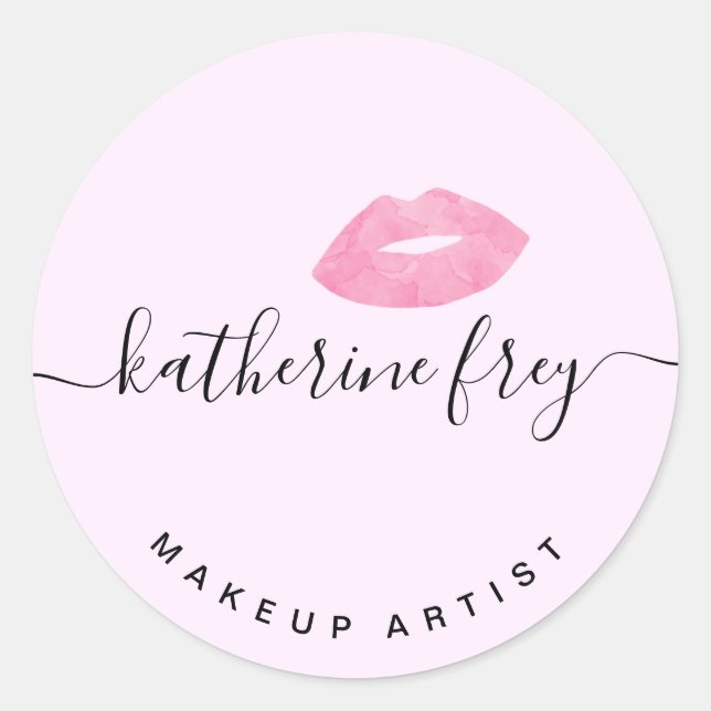 Elegant pink lips handwritten script calligraphy classic round sticker (Front)