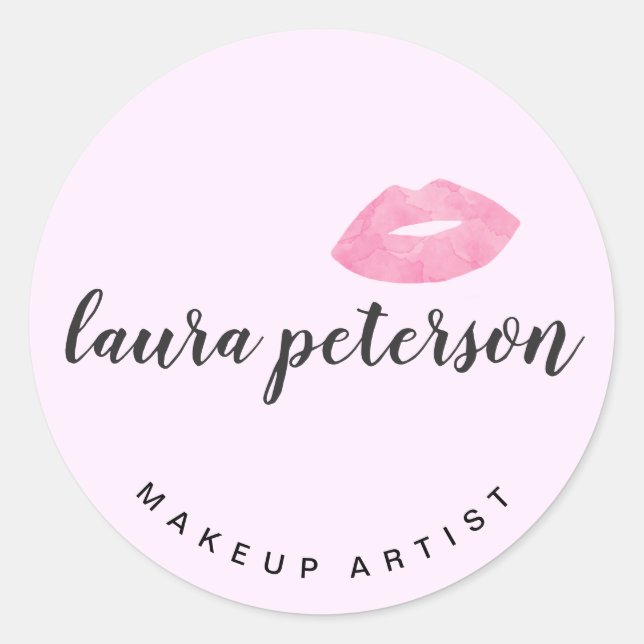 Elegant pink lips handwritten script calligraphy classic round sticker (Front)
