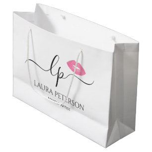 Elegant pink lips handwritten script calligraphy large gift bag